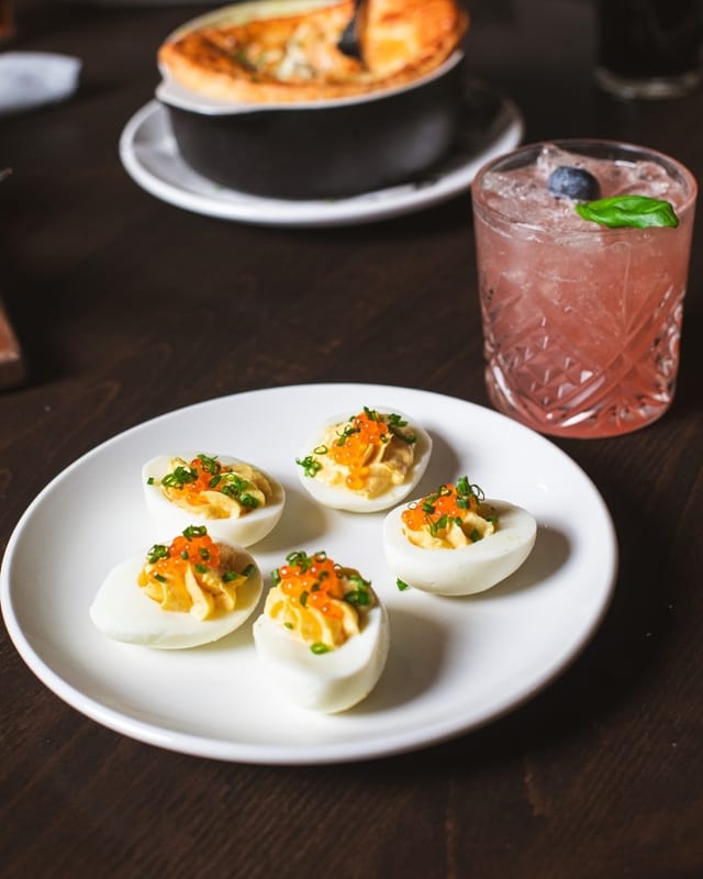Smoked Trout Deviled Eggs.